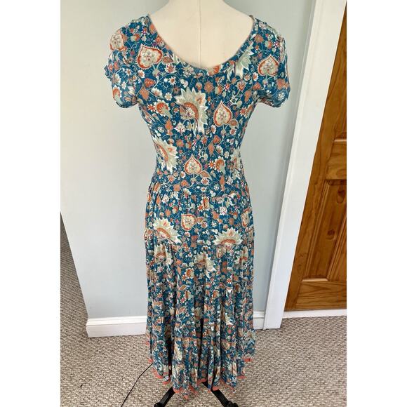 Soft Surroundings Sz XS Kara Floral Maxi Dress in Fiery Teal Blue Jacobean - Picture 7 of 13